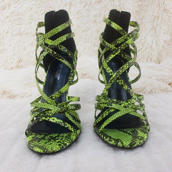 Lime Green Strappy High Heels Shoes Percy - Picture 8 of 9